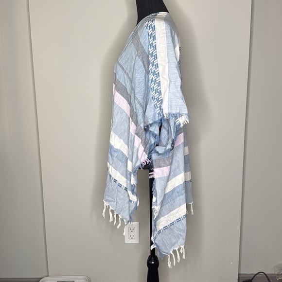 Echo Boho Open Front Cotton Poncho Shawl Kimono w/Fringe Women's One Size - Picture 4 of 7